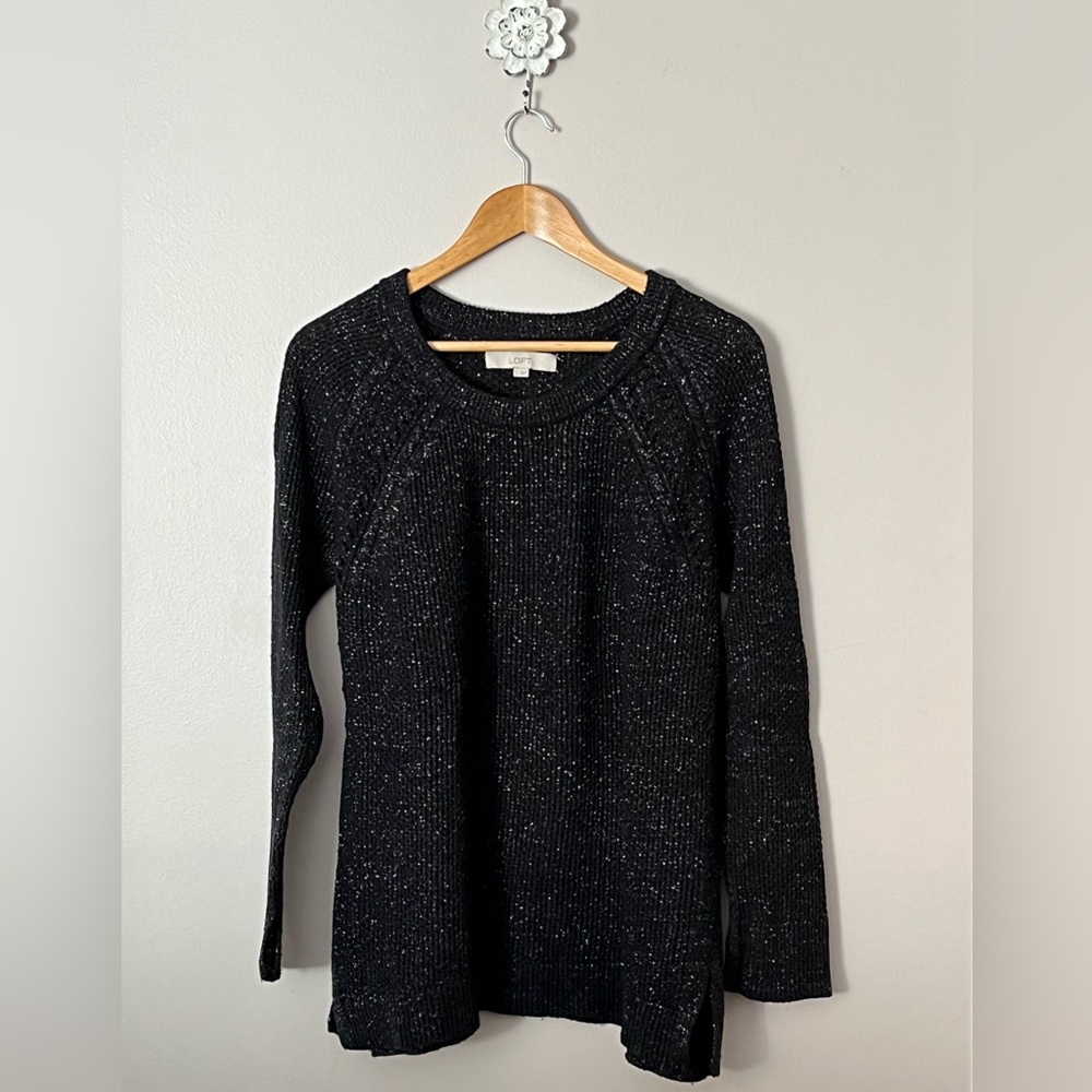 Women’s Ann Taylor Loft Black Sparkle Crew Tunic Knitted Sweater